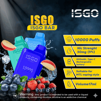 إيسغو بار (ISGO BAR) - 10000 سحبة (Puffs) فيب (Vape) للاستخدام مرة واحدة