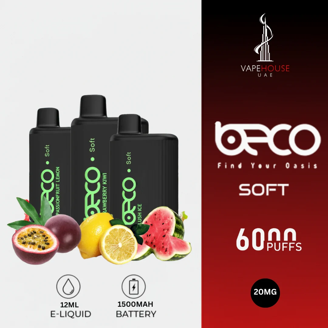 contrast bulky vapes vs sleek Beco Soft, elegant compact vape UAE, soft touch vape device - Beco Soft 20mg - 6000 Puffs Vape | beco disposable vape