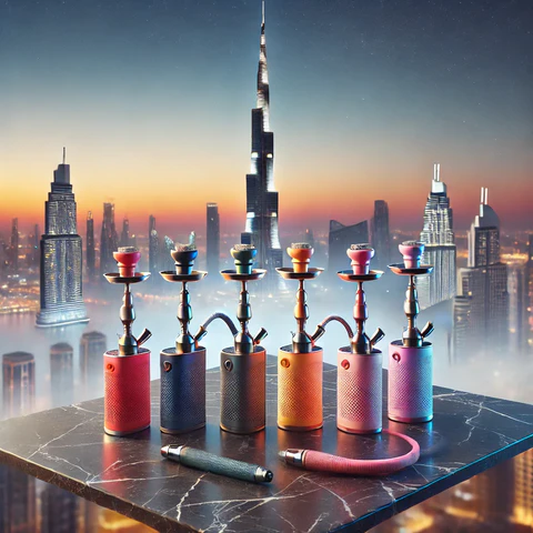 UAE modern lifestyle, Al Fakher brand legacy, digital shisha innovation, Dubai skyline at dusk - Portable Shisha Dubai: Experience Modern Convenience with Style