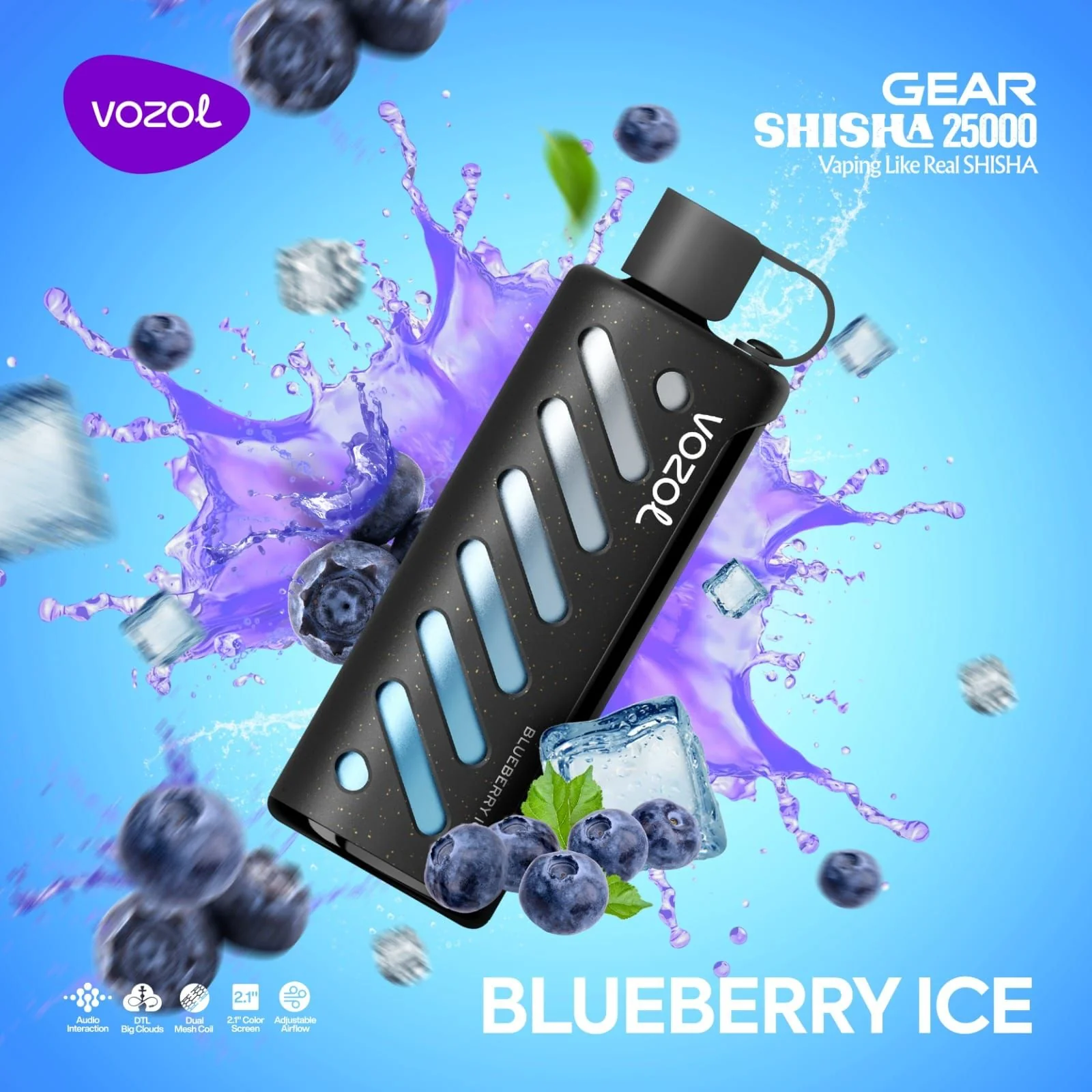 Vozol Shisha 25000 vape, authentic shisha flavor e-cigarette, dense vapor output, fast charging hookah vape - BUY VOZOL GEAR SHISHA 25000 PUFFS DTL VAPE – Vape king dxb