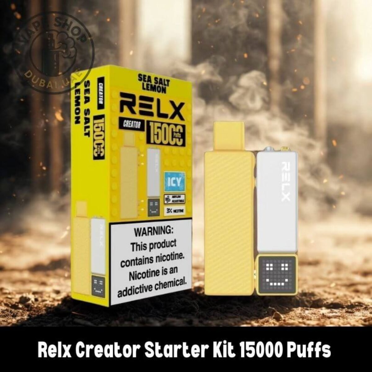 RELX MCi 15000 Puffs Kit product photo, RELX vape device elegant design, RELX MCi 15000 packaging - Relx Creator Starter Kit 15000 Puffs Disposable Vape in Dubai