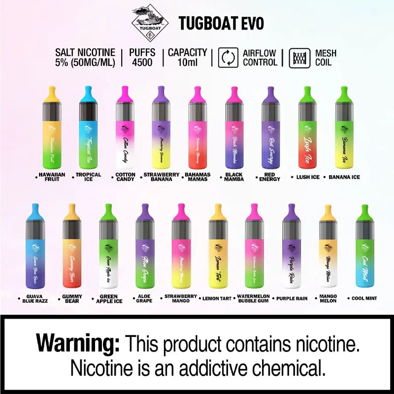 Vape comparison chart Tugboat Isgo, disposable vape product features infographic, choosing a vape guide - Experience Tugboat EVO Disposable Vape 4500 Puffs | SmokeFree