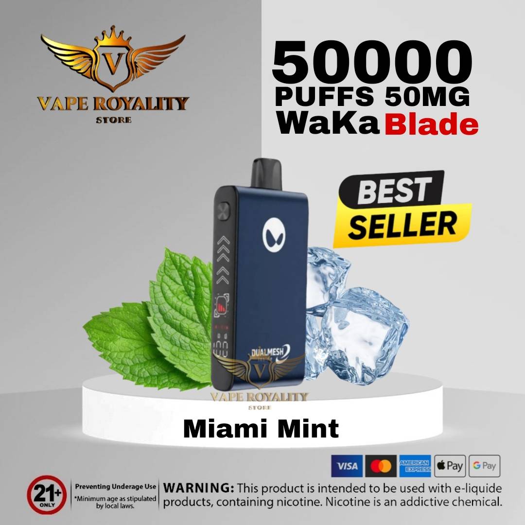 Waka 50000 LED screen, dual mesh coil vape technology, smart e-cigarette display, e-liquid battery indicator - Waka Blade 50000 Puffs 50mg Disposable Vape in Dubai | Original ...