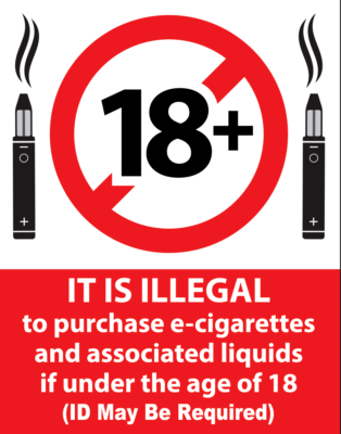 Age restriction 18+ vape UAE, no vaping underage, legal age symbol vape - Shop Sign Notice Sticker It Is Illegal To Buy Vaping Items Under ...