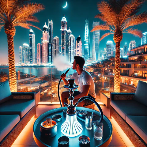 Elegant RELX vape in luxury Jumeirah cafe, Modern vape design aesthetic, Person vaping stylishly in high-end Dubai cafe - Discover Premium Vapes and Shisha in Palm Jumeirah Dubai | Vape Dubai